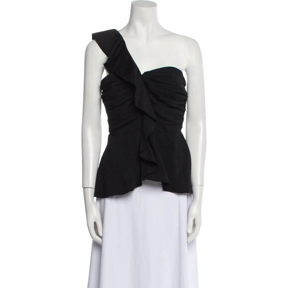 Veronica Beard One Shoulder Top Womens 10 Black Draped Ruffle Cocktail Party - Picture 1 of 9